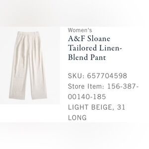 Abercrombie Sloane tailored linen pants size 31 Long